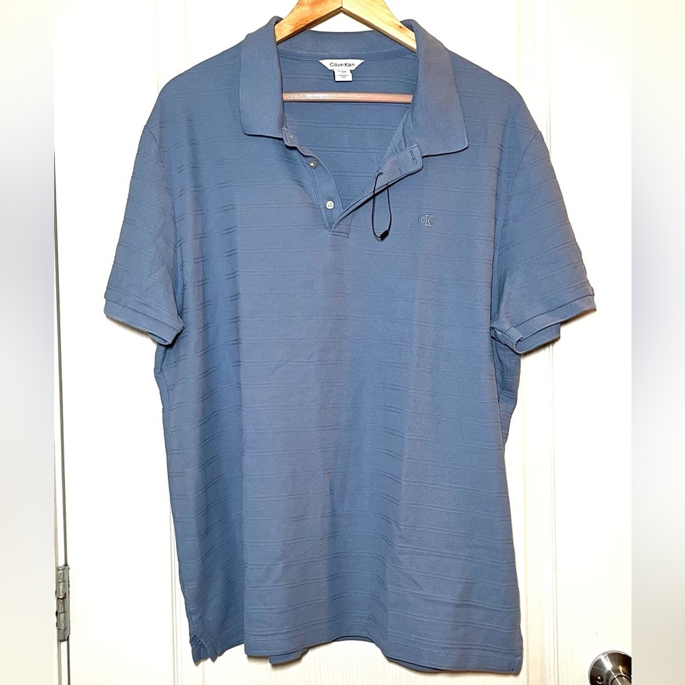 NWOT Calvin Klein Men’s XL Blue Striped Pique Polo Shirt Office Golf Old Money